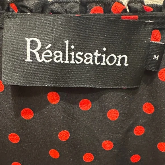 Realisation Par The Juliet - Italia Spot Black Midi Dress Red Polka Dots Medium - Picture 8 of 8